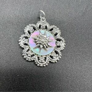 Edelweiss Flower Pendant Silver Tone Plastic Iridescent Vintage Style
